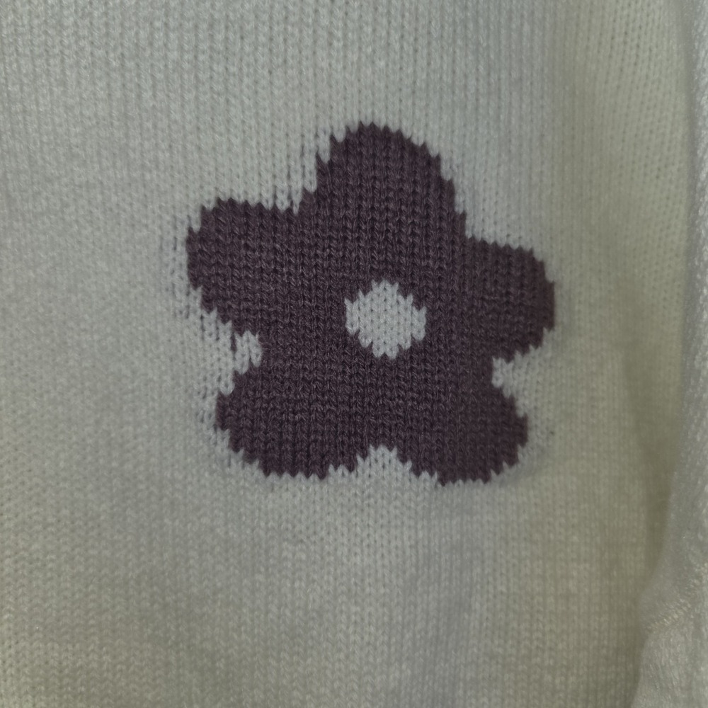Love Tree Womens Purple Floral Print Ivory Button Up Cardigan Size L Acrylic - Picture 2 of 8